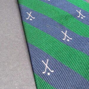 Vintage Tie Necktie GOLF CLUBS 100% Silk Green Blue MERION GOLF CLUB England UK